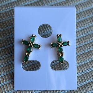 ⭐️-Gold and Green Cross Earrings